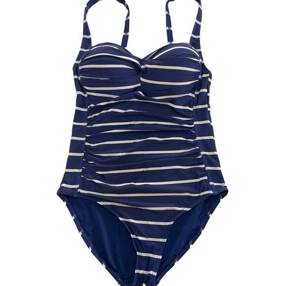 Niptuck Swim Womens 6 Blue White Riviera Striped Twist Front One Piece Swimsuit - Picture 1 of 9